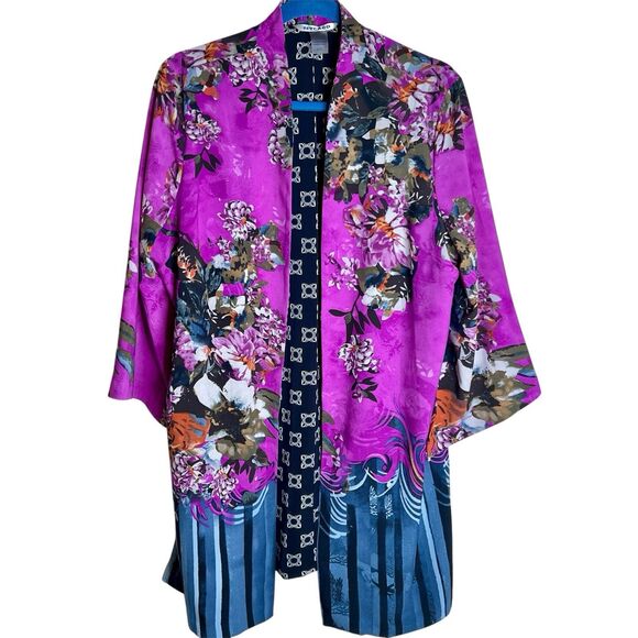 Nygard Open Front Kimono Duster Size Large Vibrant Colors Contrasting Lining - Picture 1 of 9